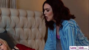 Stepdaughter masturbates next to her big tits milf stepmom