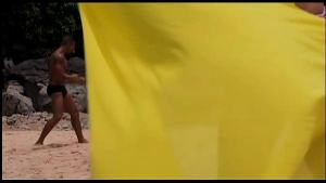 Bisexual exotic beauties enjoy threesome fucking with a handsome guy who finally gives them a big shower with his jizz