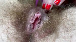 New Toy testing big clit orgasm closeup hairy