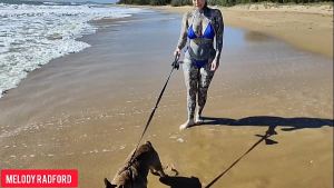 Bikini walking on a Public beach