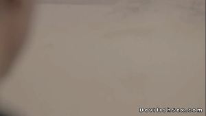 Husband fucks floppy tits wife