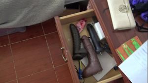 This mature cuckold wife is SHOCKED when her stepson finds her big black dildo collection!!!