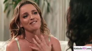 Lesbian milf makes redhead petite neighbor lick her pussy