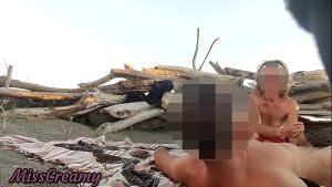 Public flashing in nude beach sucking and Cumshot of Big Cock in Front of Everyone – MissCreamy