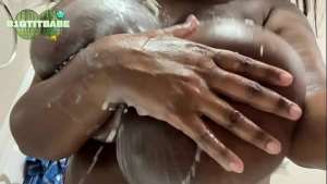 Big Wet Black Tits Washing Sprinkles Off