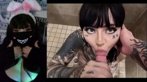 Chubby goth girl playing with her big boobs on camera watching porn