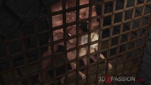 Hot sex in the dungeon! Cute virgin gets fucked hard by a big monster