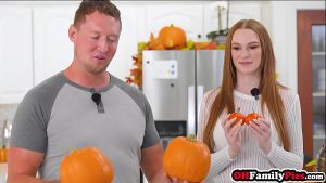Redhead big tits teen Harley Love fucks her stepdad after pumpkin work