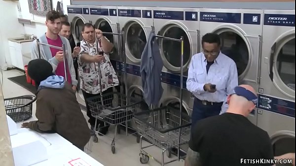 Busty brunette anal in laundromat