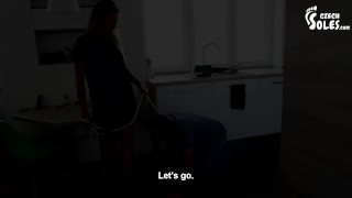 Princess and her foot slave for fun (femdom, choking, shoe worship, foot worship, bratty feet, toes)