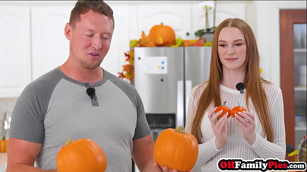 Redhead big tits teen Harley Love fucks her stepdad after pumpkin work