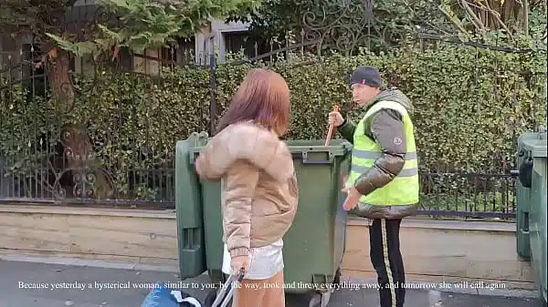 A homeless man helped an elite milf carry her suitcase and fucked her!