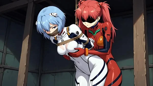 Asuka Langley have sex with bounded and gagged Rei Ayanami