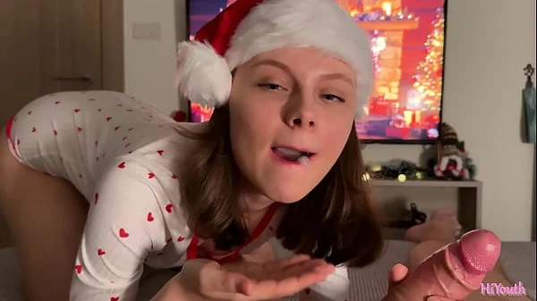 Gentle New Year’s blowjob and sex with a cute real girl