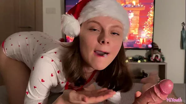 Gentle New Year’s blowjob and sex with a cute real girl