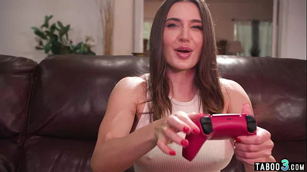 Hot brunette gamer MILF Ella Reese wants a wild ride on her lovers big cock