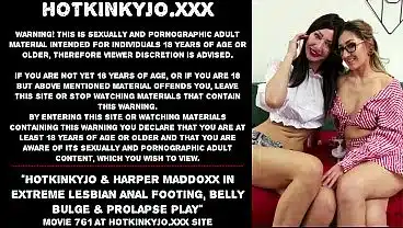 Hotkinkyjo & Harper Maddoxx in extreme lesbian anal footing, belly bulge & prolapse play