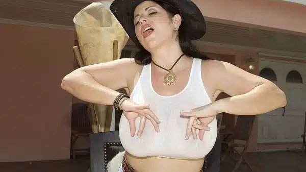 Natalie Fiore in cowgirl cosplay