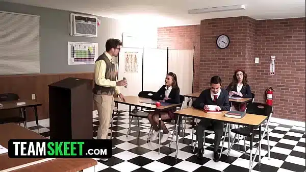 Classroom Lesbian Threesome With Newcomer Nikki Nicole and Debate Leader Camilla Cream