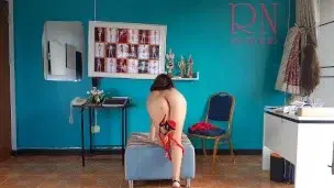 Naked secretary in the office. Red corset and panties. Striptease in the office. 19 min VIDEO
