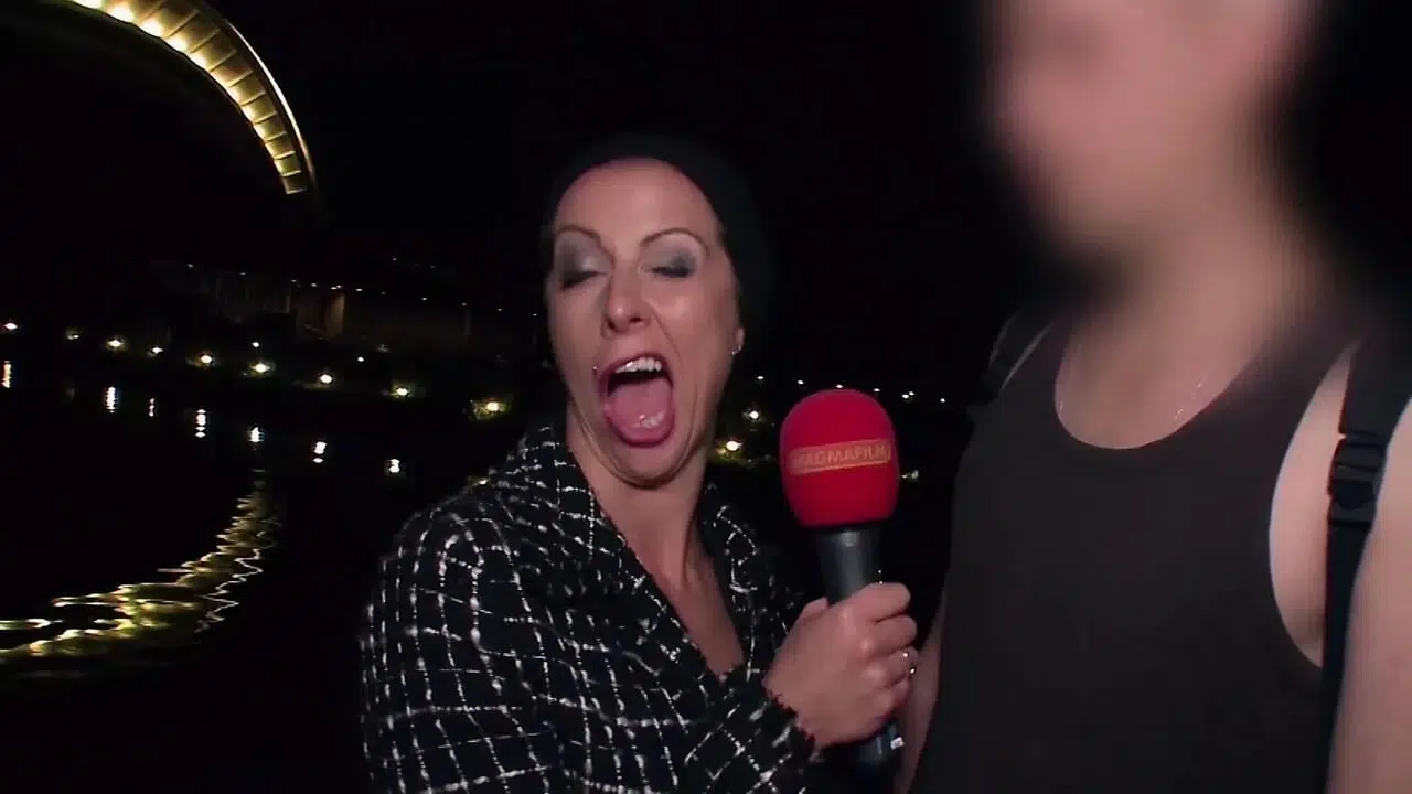 Real public flashing at street casting with unknown people