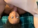 Ebony slut get facial after hard pounding with white dick