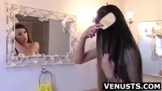 Mesmerizing Asian shemale beauty Venus Luxx is getting ready for a night out but she has to jerk off her big cock first.