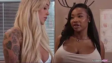 Busty nurse gets horny seeing lesbian patients pussy licking