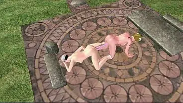 Horny Shemale Double Dildo Fucks Girl in Doggy – Wet Pussy Rubbing 3D Cartoon