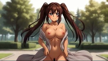 Long-Legged Brunette Park Slut: Public Pussy & Tits Flash   Masturbation AI Generated