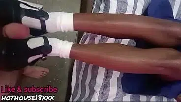 Sexy girl in Uniform shoes and dress Gives foot fetishism to White Cock