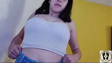 JEANS FETISH BUTTCRACK IN WHITE GSTRING BOUNCING BOOBS