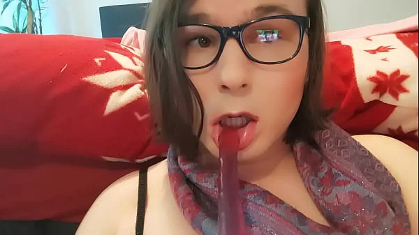 Ladyboy Anallisa solo with lila dildo in her mouth and ass – she fucks her wet little pussy until she have orgasm and screams loud on cam