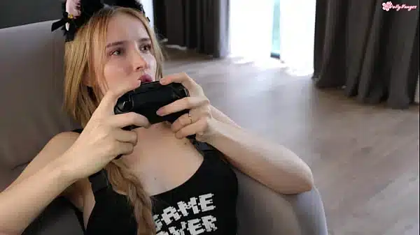 Hardcore Threesome Game: Stepdad and His Buddy Fuck the Gamer Slut with Two Huge Cocks