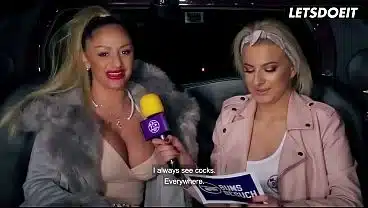 Tattooed Lesbian With Huge Tits Teases Curvy Blonde in Limo… Boob Grabbing Gets Intense