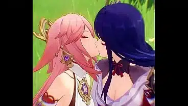 Yae miko x Raiden Shogun lesbian (Genshin impact / AI generated )