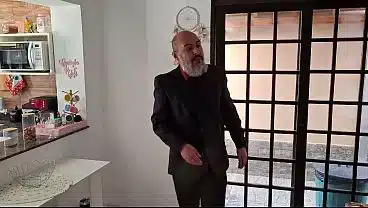 A real-life couple having sex after he gets home from work.