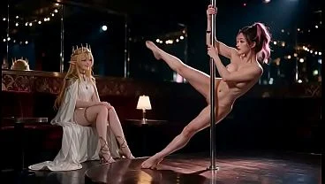 AI Generated Elf Viking goddess Seduction: Pink Hair Pole Dance & Shower Kiss