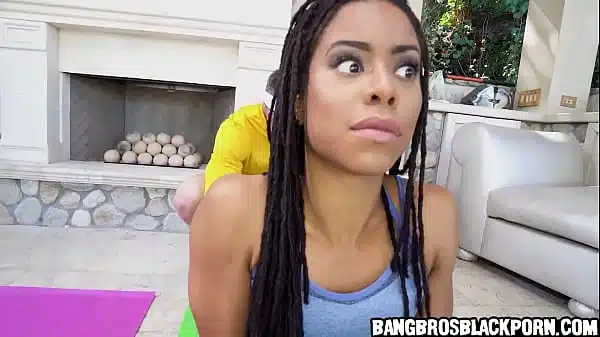 Black babe sucks her yoga trainer’s big cock