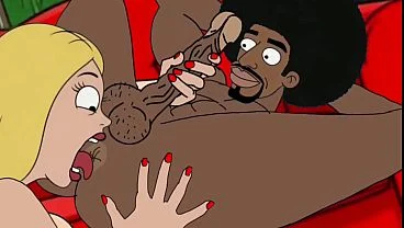 Black Plumber Fucks Married Housewife While Cuckold Husband Cooks BBQ. Cartoon RimJob