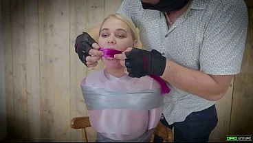 Darina – Blonde russian girl next door tied and gagged in bondage in glossy spandex catsuit EP