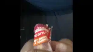 Guy plays with big black cock bust a big fat nut