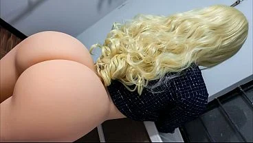 Hot blonde with a big ass fucking a subscriber with a thick cock; she gets a load of cum an exciting shot upon condom removal (AI-Generated) (Realistic Sex Doll) (Over 18)