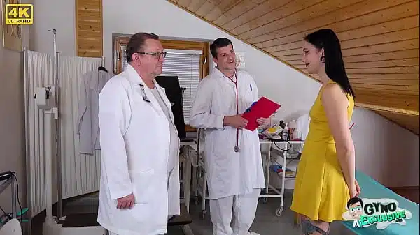 Two old gynecologists examine teen bitch Sharlotte Thorne