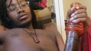 Watching pretty ass lightskin get fuxked while I stroke my big black dixk with my head honcho toy