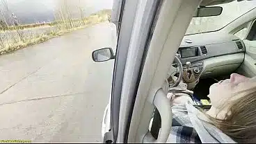 a beautiful girl with big natural breasts surprised me while jerking off in my car and gets fucked rough on the backseat