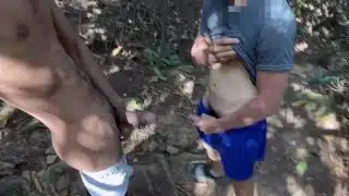 A curious straight guy saw me masturbating in the woods and ended up fucking us