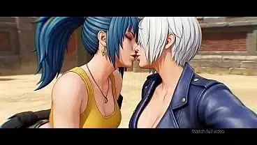 Angel x Leona lesbian kissing (The king of Fighters /AI generated