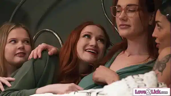 Big tits redhead stepmom Siri Dahl lets her teen stepdaughter Scarlet Skies and bffs Coco Lovelock and Vanessa Sky have a taste of her milf pussy