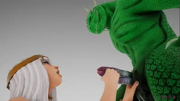 Green lizard fucks Cleopatra with a double cock